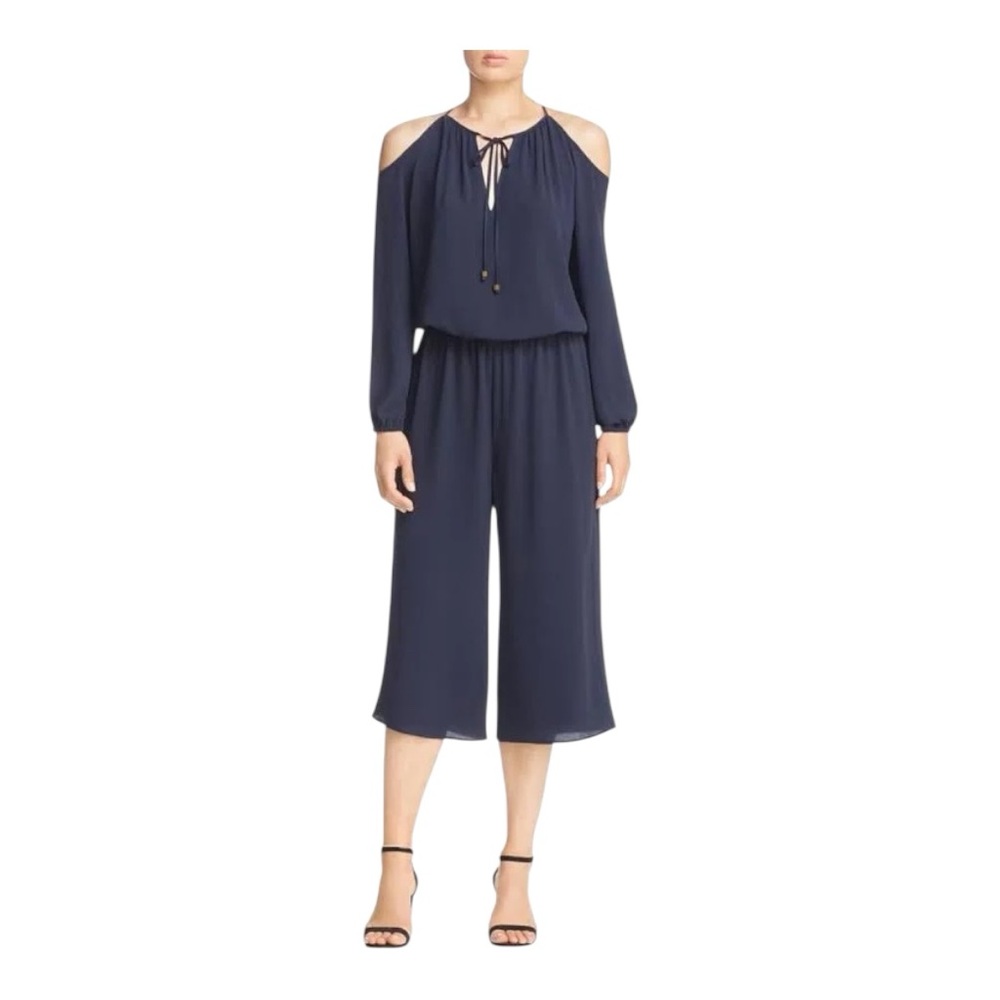 Michael Kors navy blue cropped length jumpsuit.